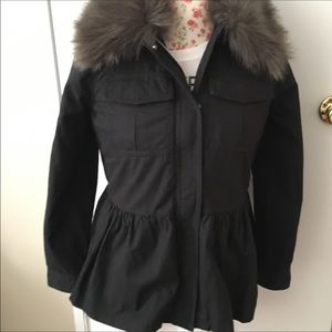 🆕 Kate Spade BLACK Faux Fur Military coat .